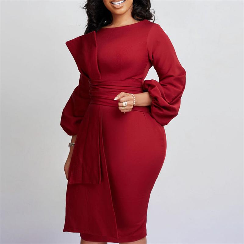 Sheath Business Women's Clothing Ol Temperament Size Dress Plus Solid Color