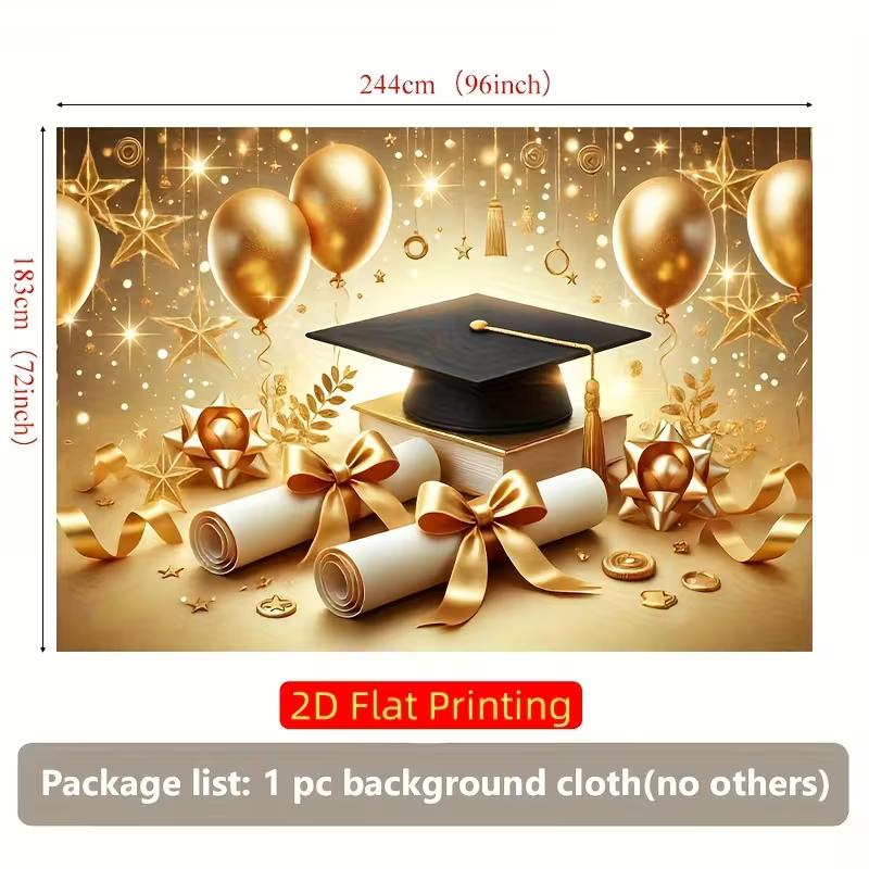 2D Shiny Graduation Backdrop Gold Balloon Star Graduation Photo Booth Background