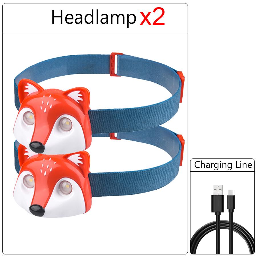 XIWANGFIRE Children's Exploration Headlamp Cute LED Fox Raccoon Shaped Lamp TYPE-C Rechargeable Portable Outdoor Waterproof Tool
