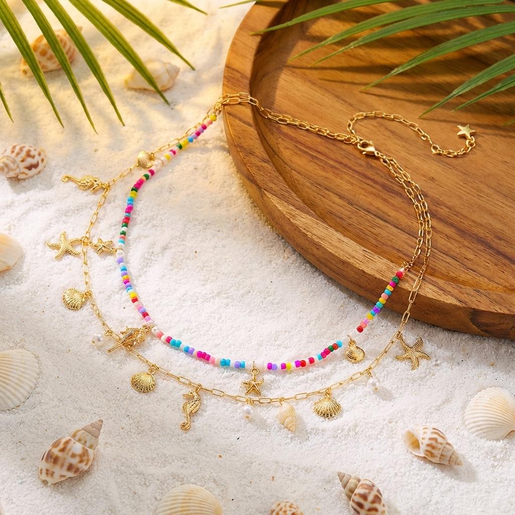 Adjustable Elastic Beaded Belly Chain for Women Gold Color Ocean Charm Summer Beach Waist Beads Comfortable Body Jewelry Gift
