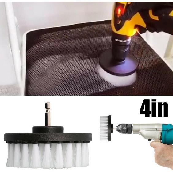 4Inch Drill Brush Attachment, 1/4'' Drill Bit Car Detailing Scrubbing Brush, Pneumatic Scrubber Stiff Brushes for Cleaning Carpet & Leather, Car,