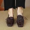 2025 Spring Autumn Vintage Women Shoes Elegant Shallow Square Toe Shoes Ladies Lace Up Single Shoes