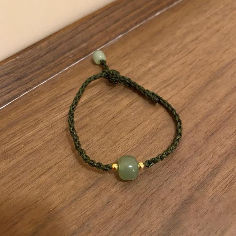 Ping An Buckle Fu Brand Bracelet Female Niche Design Retro Temperament Adjustable Green Woven Hand Rope