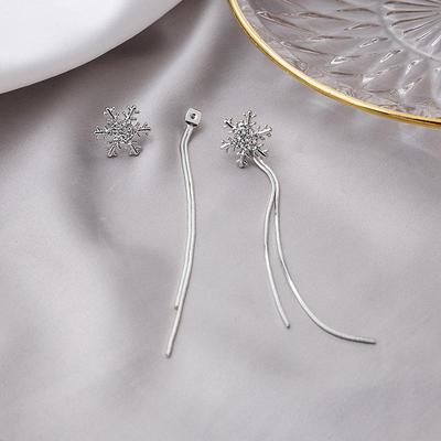 Silver Color Snowflake Drop Earrings Elegant Metal Chain Tassel Long Dangle Earrings For Women Jewelry Christmas Gift