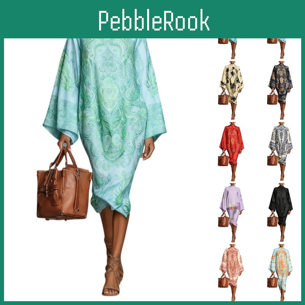 Casual Printed Long Ladies Fashionable Sleeved Dress Loose Long Skirt