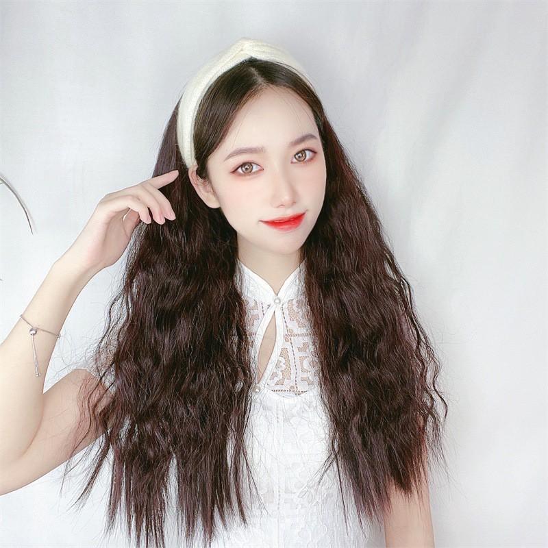 Wigs Women's Long Hair Corn Perm Headband Half Head Net Red Goods Integrated Non-trace Wool Roll Wig Set
