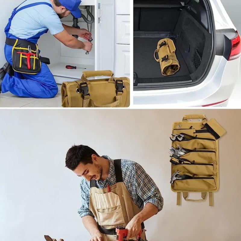 Electrician And Mechanic'S Portable Tool Roll Bag Heavy Duty Roll Up Detachable Zipper Bag