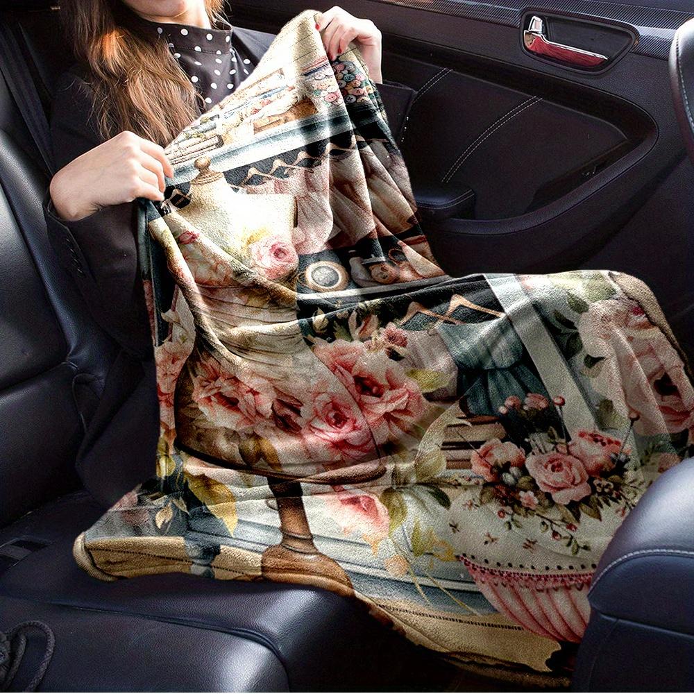 For Mannequin,Floral Dress,Vintage Closet-Themed Flannel Blanket, Glam Style, Digital Print, All-Season Comfort, Tear-Resistant, Knitted Cra