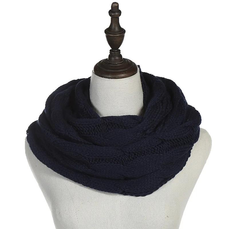 New Women Solid Color Cable Knitting Wool Snood Infinity Scarf Winter Neck Warmer Cowl Collar Circle Scarves AC041