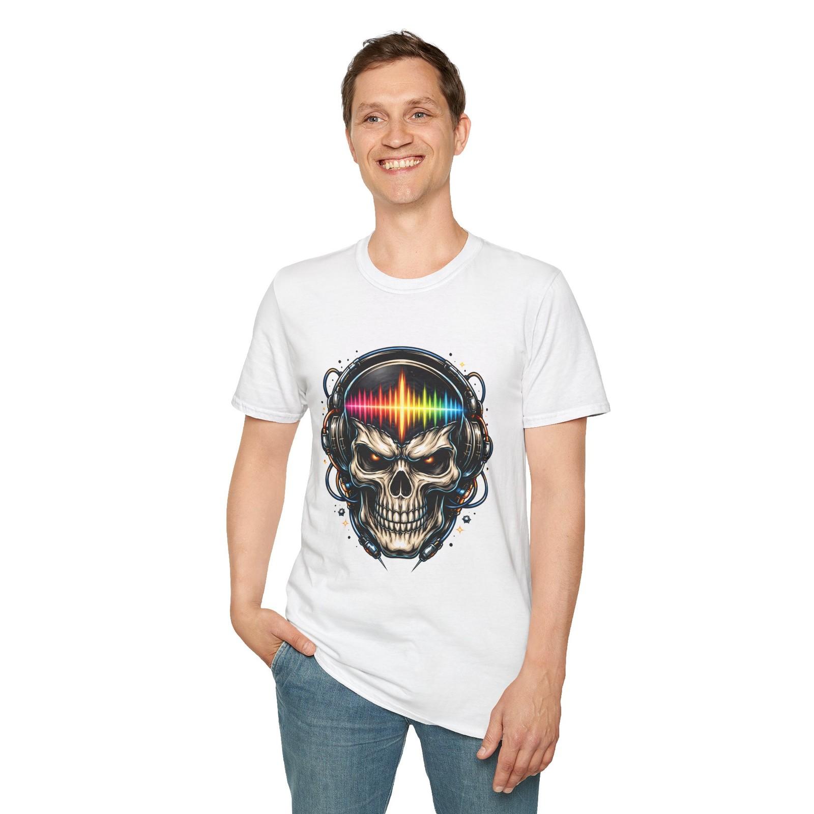 Unisex Softstyle T-Shirt Skull Headphones Music Soundwave DJ EDM Rock Neon S