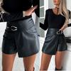 Women's Mid Rise PU Short Skirt Slim Straight Solid Faux Leather Wrap Party Short