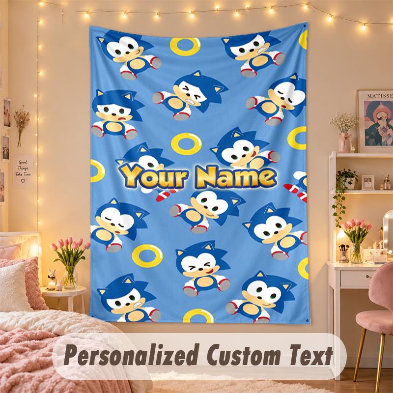 Custom Personalized Tapestry,Sonic Print Custom Name Text Wall Art Hanging for Bedroom