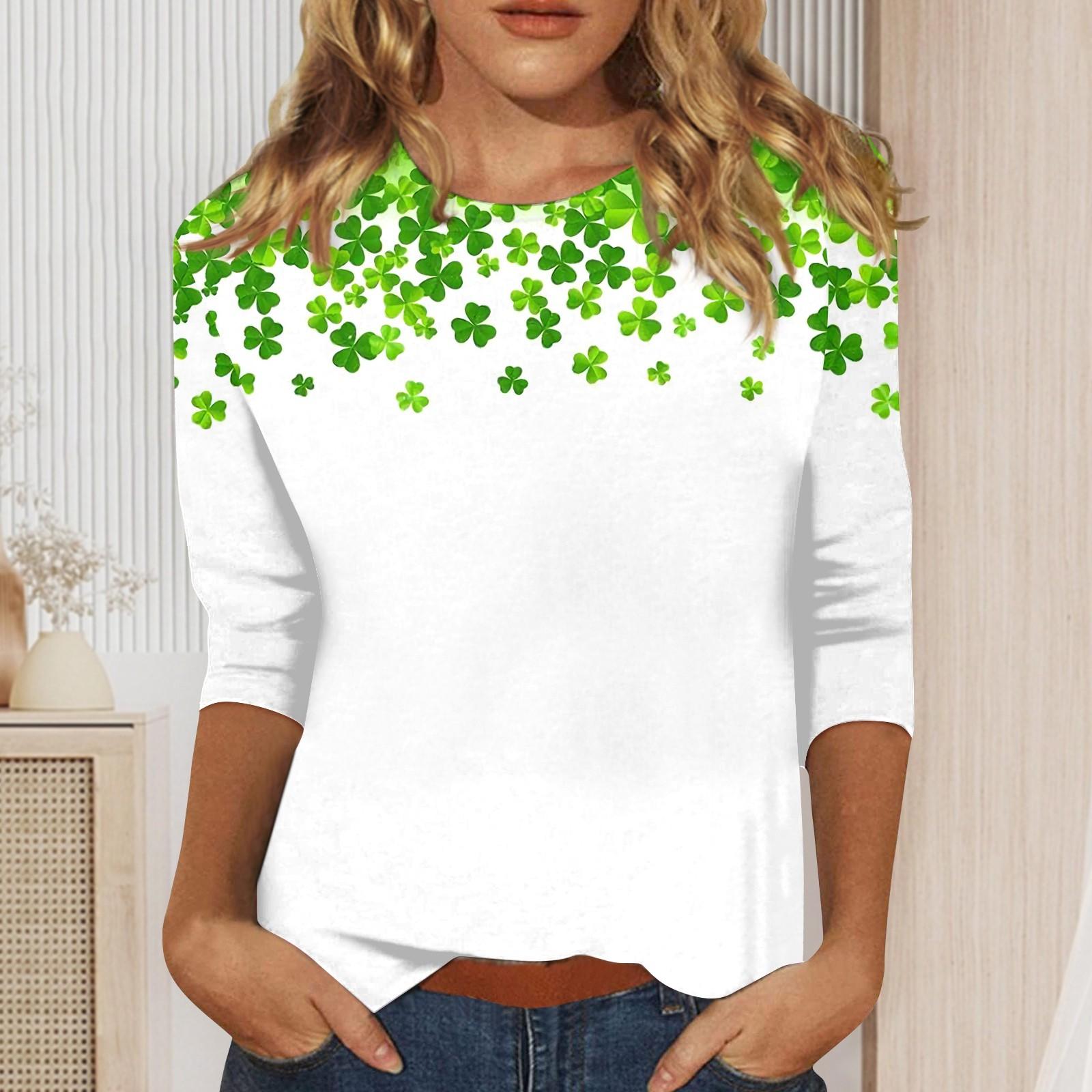 

Сорочки з рукавом 3/4 для жінок St. Трійники з принтом до Дня Святого Святого Патріка Блузки Повсякденні топи великих розмірів Пуловери S