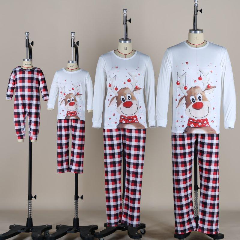 Elk Print Parent-Child Christmas Pajamas Set - Long Sleeve Autumn/Winter Family Homewear KTB