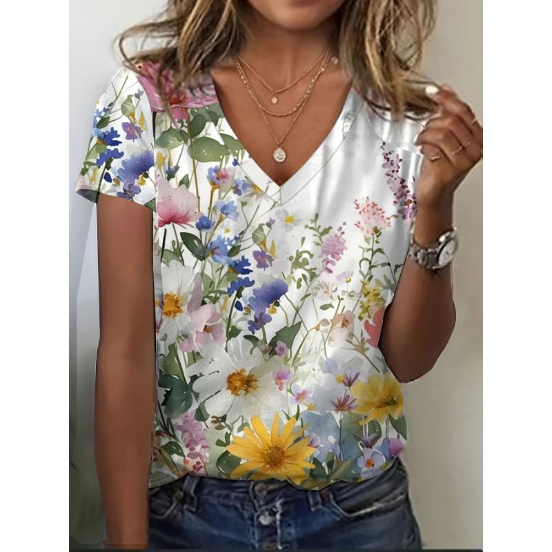 Targeted popular women s V-neck short sleeved printed T-shirt S