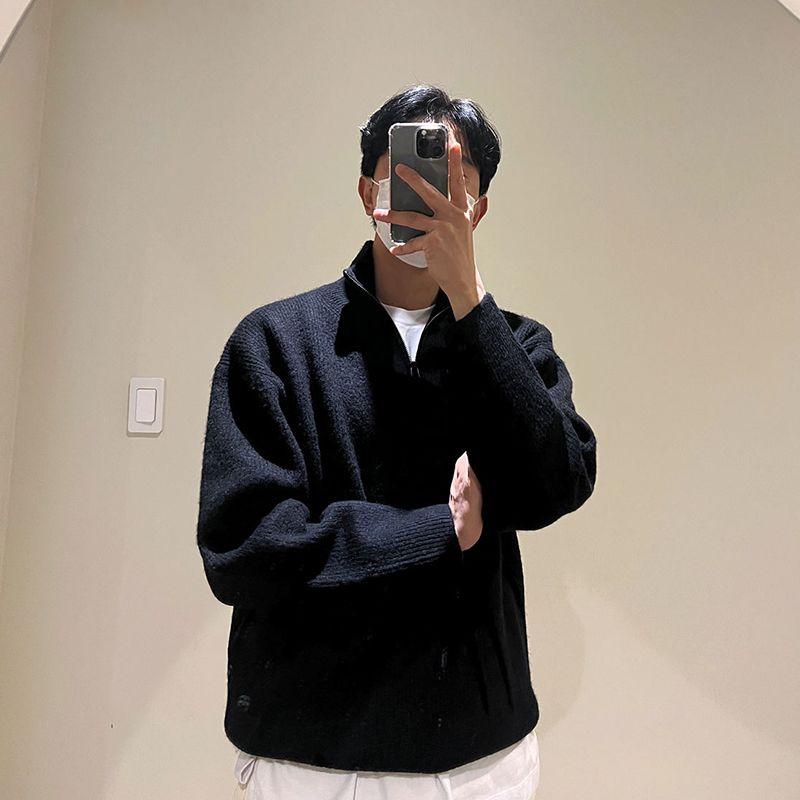 Korejský styl Mikina s kapucí na poloviční zip Podzim Zima Jednobarevná Ležérní styl Volný svetr Neformální Všestranná bunda