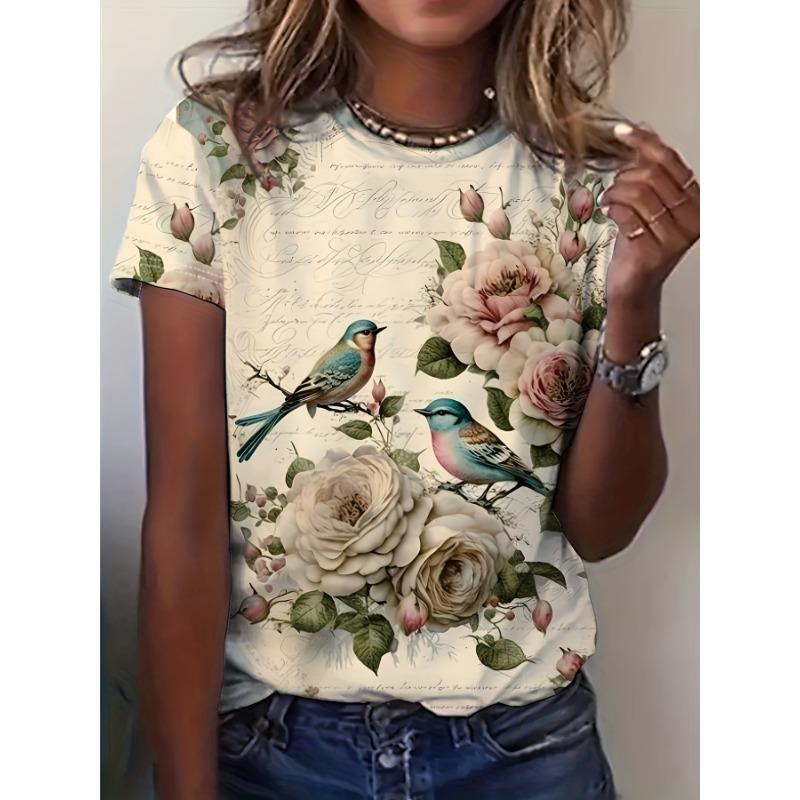 Spring and Summer Women s Printed T-shirts, Casual T-shirts S