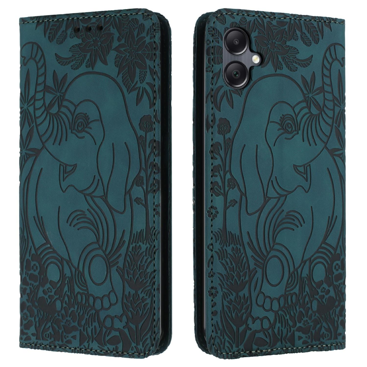 

For Samsung Galaxy A06 4G Case PU Leather Wallet Phone Cover Elephant Pattern Green
