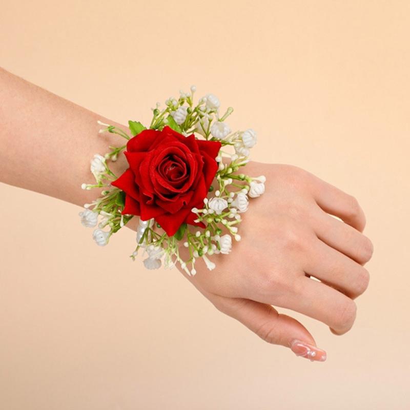 Artificial Silk Flower Groom Boutonniere Wedding Wrist Corsage Silk Flower for Special Event Business Meeting Photo Wear