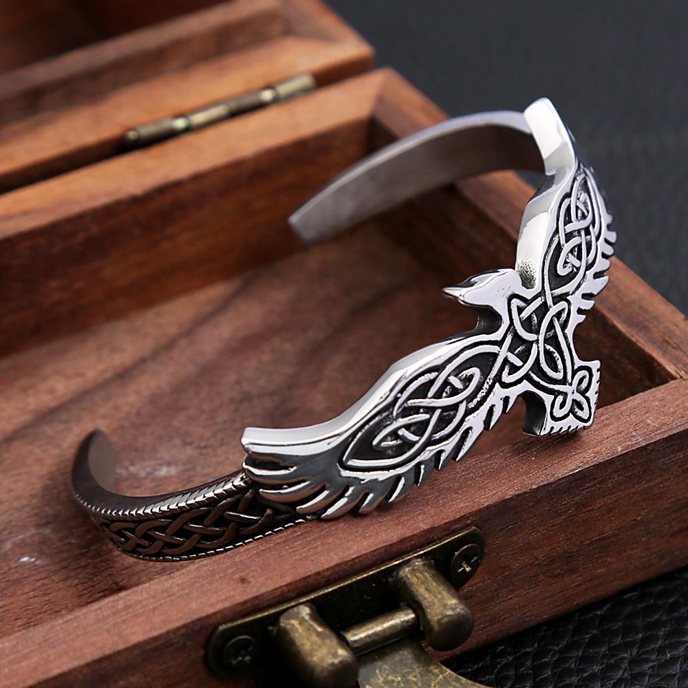 Vintage Viking Stainless Steel Raven Eagle Bracelet For Men Women  Celtic knot Bracelet Opening Adjustable Jewelry Gifts