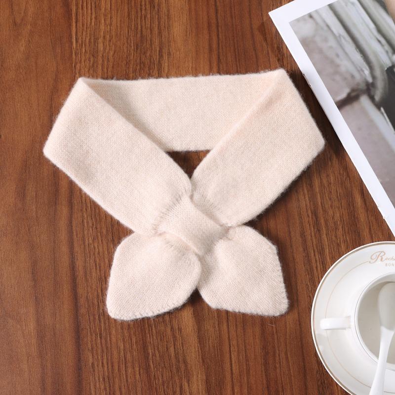 Women's 100% Wool Neck Warmer Scarf Soft Knitted Bow Knot Decoration Solid Color Fashionable Winter Accessory Fake Collar