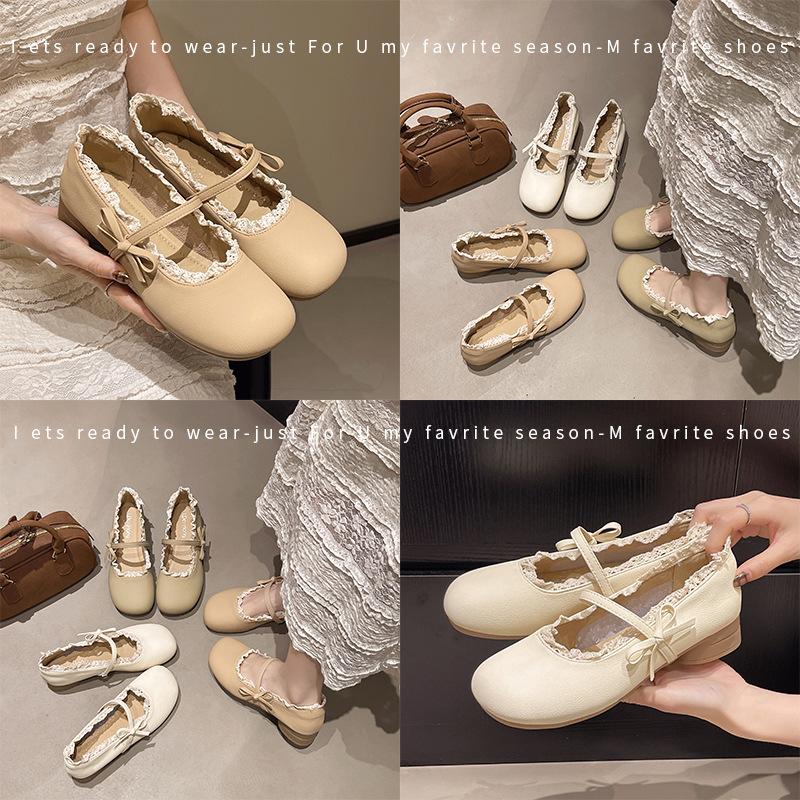 Francuskie buty Mary Jane na niskim obcasie damskie nowe wiosenno-jesienne ze spódnicą buty wieczorowe płytkie czapka beanie małe skórzane buty damskie