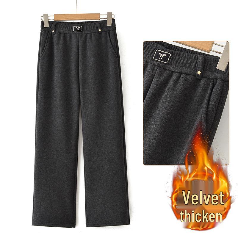 

Mom s High Waist Wide Leg Pants - Warm Velvet, Casual, for Middle-aged & Elderly Women (Spring, Autumn, Winter) XL [90-105 kg]