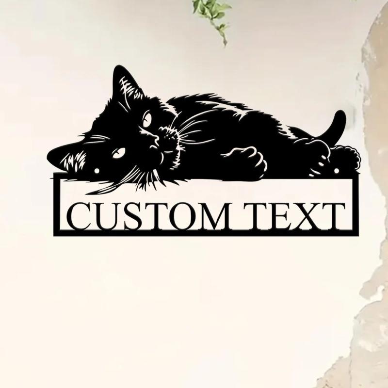 Charming Custom Cat Monogram Door Hanger, Metal Pet Sign, Spring Summer Decor, Mothers Day Gift