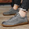 Men's Pigskin Mesh Surface Work Shoes Rubber Soft Sole Lace Up Casuals Platform Solid Color Board Shoes Non-slip Durable Casuals