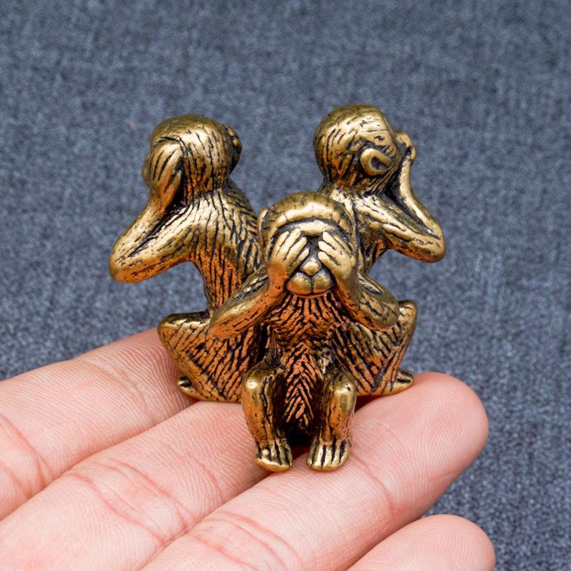 Solid Brass Three Wise Monkeys Feng Shui Ornament Paperweight Tea Pet