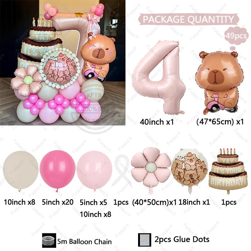 49pcs Cartoon Kawaii Capybara Shape Aluminium Film Balloon Kids Children Birthday Balloon Toy Baby Shower Globos Decora Supplies