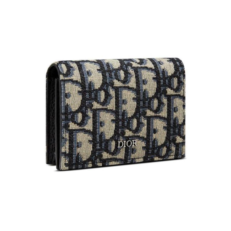 Dior Vollflächiges Logo Klassischer gestickter Monogramm-Kartenhalter Unisex-Kartenhalter Denim-Blau 2ESCH136YSE-H05E