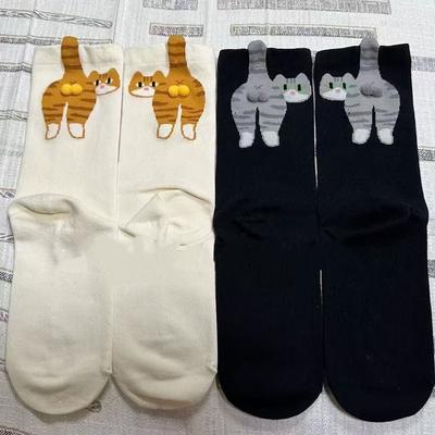 1/4Pair Cartoon Cute Cat Balls Cotton Socks Kawaii Lolita Knitting Socks Women Girls Middle Tube Sleep Sock Cat Print Floor Sock