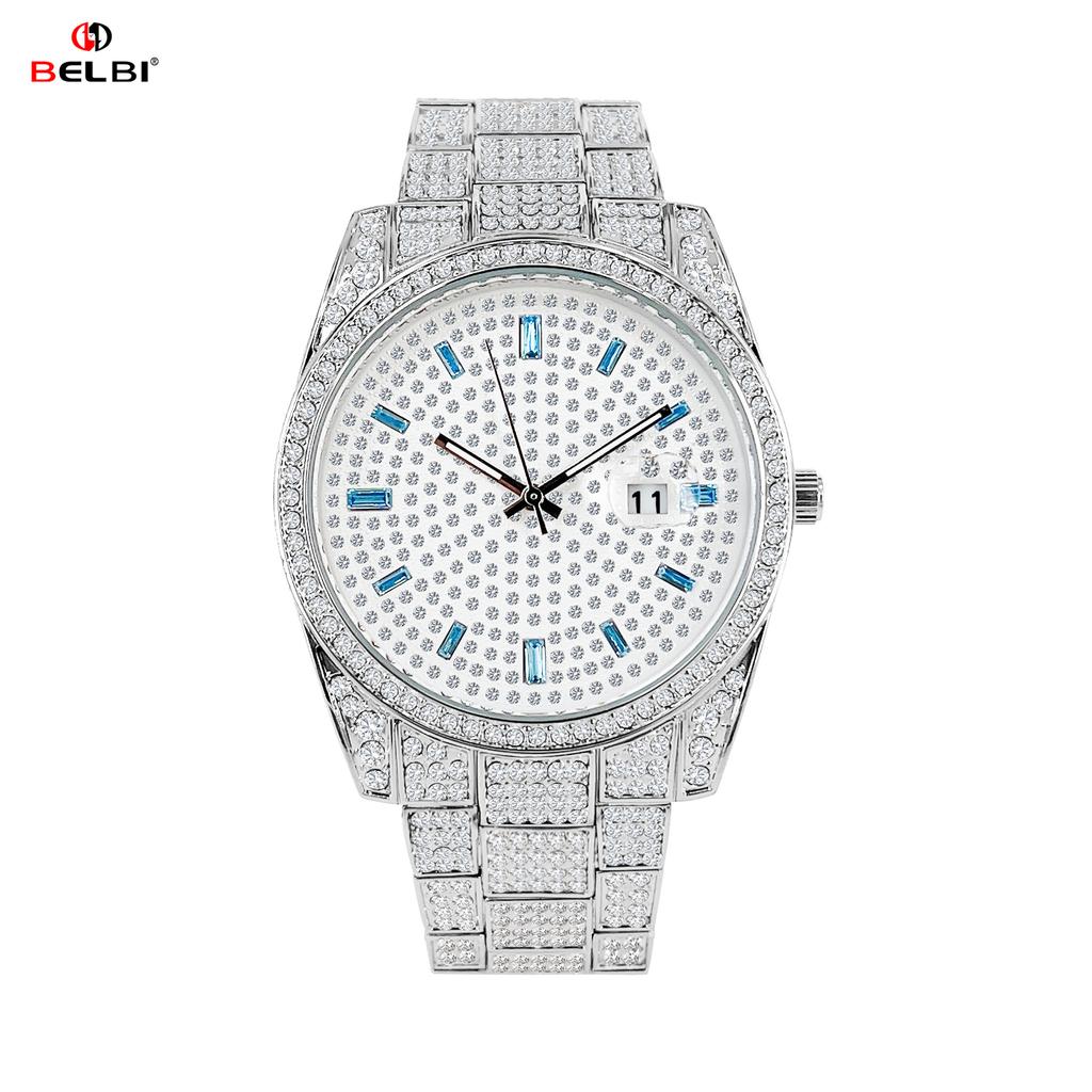 Iced Out Full Diamond Watch for Men Women Luxury Bling Rhinestone Quartz Watch with Date Luminous Hands Waterproof Analog Wrist Watch