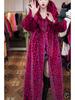 Extra Long Leopard Print Faux Fur Coat - Plus Size Women's Winter Cotton Coat