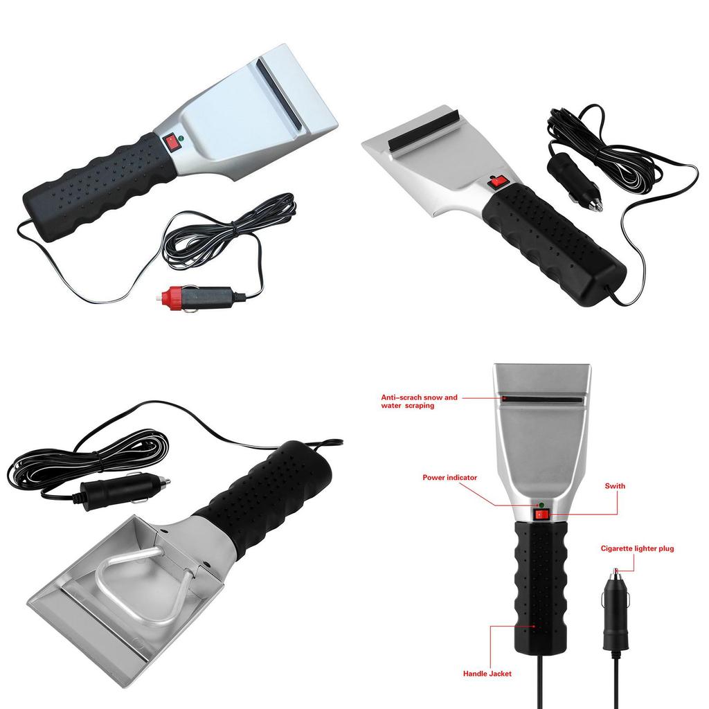 Electric Auto Heated Windshield Ice Scraper Flashlight Snow Melter Removal Car