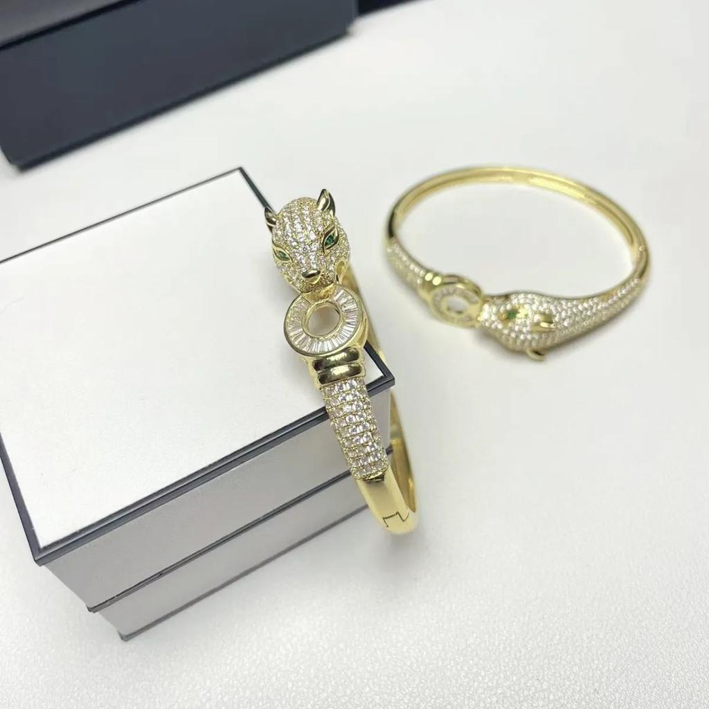 Fashionable Zircon Leopard Head Bracelet Fashionable Open Bracelet for Men and Women