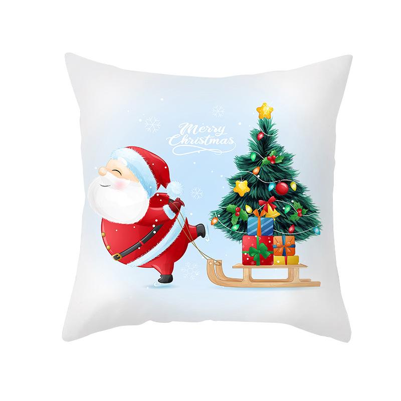 Cartoon Watercolor Christmas Pillow Cover Printed Cute Christmas Snowman Sofa Cushion Pillow Cover Home