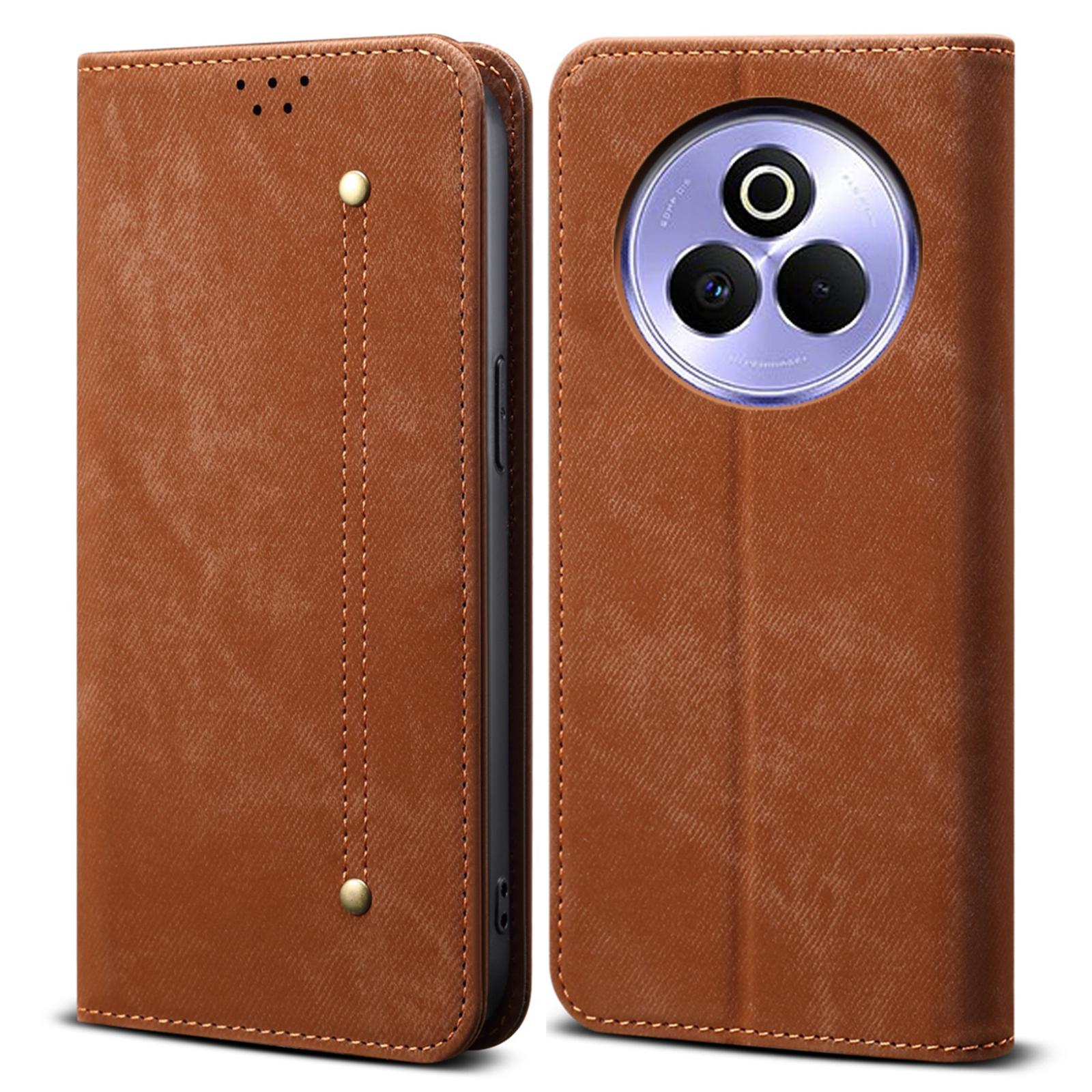 

Для Realme P3 Pro 5G Чехол Текстура джинсовой ткани Кожаный чехол-подставка против царапин Coffee