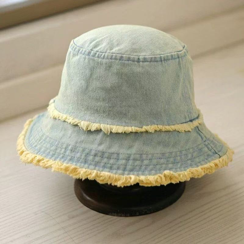 

Унисекс washed denim ведро шляпа мягкая складная бахрома поля солнцезащитная шляпа винтажная рыбацкая кепка для женщин мужчин весна лето 56-58cm светло-синий