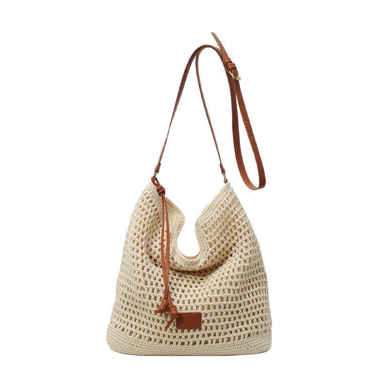 Going Out To The Beach For Vacation, Beach Shoulder Bag, Women'S Hollow Woven Commuter Large-Capacity Bucket Bag