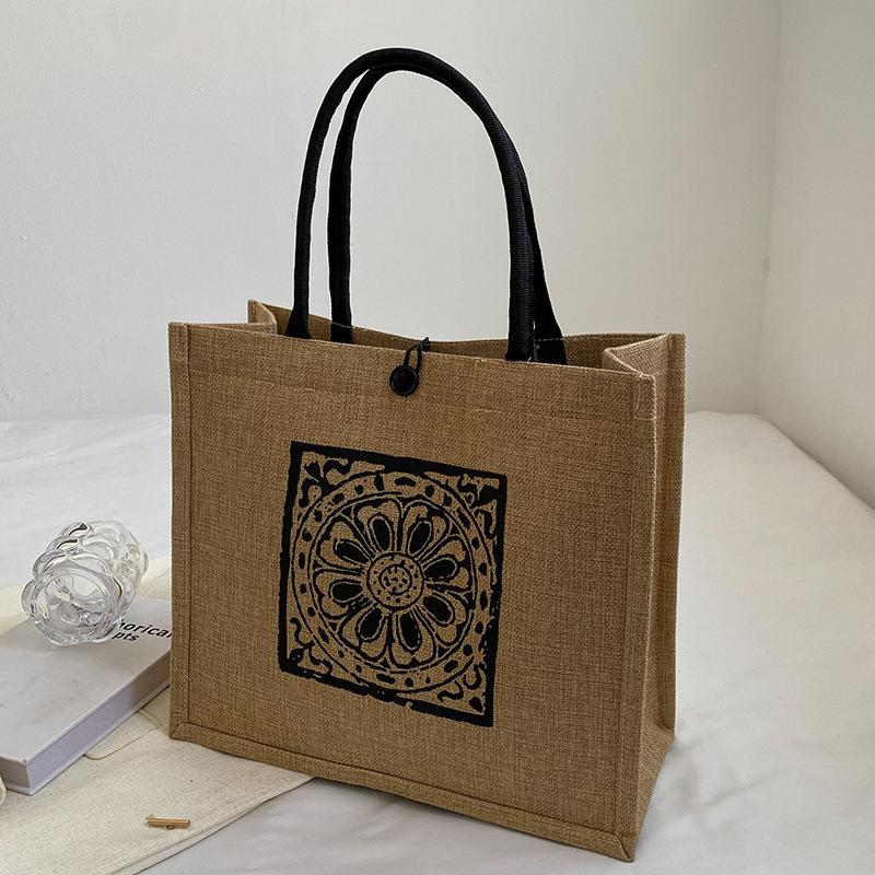 Large Capacity Linen Bag for Women Fashion Linen Handheld Mommy Bag Single Shoulder Tote Bag