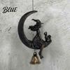 Chiming Metal Wall Hanging Halloween Witch And Black Cat Moon Wind Chime Vintage on Crescent Festive Haunted House Accessories Bell Gothic Ornament