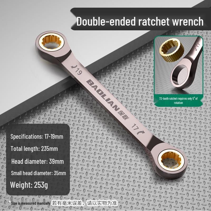 Double-Head Black Nickel Ratchet Wrench, 72 Teeth, High Hardness, Multi-Specification for Auto Repair and Household Use