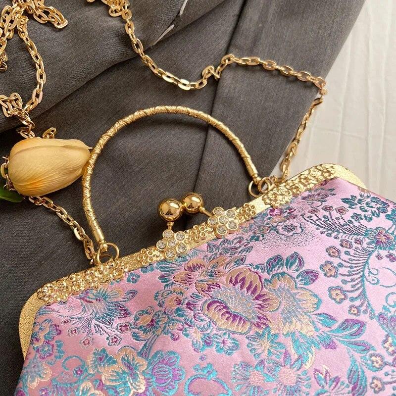 Vintage Women Wedding Clutch Flowers Lock Shell Clip Fringe Chain Shoulder Bags Purple Blue Crossbody Bags Handbags And Purses