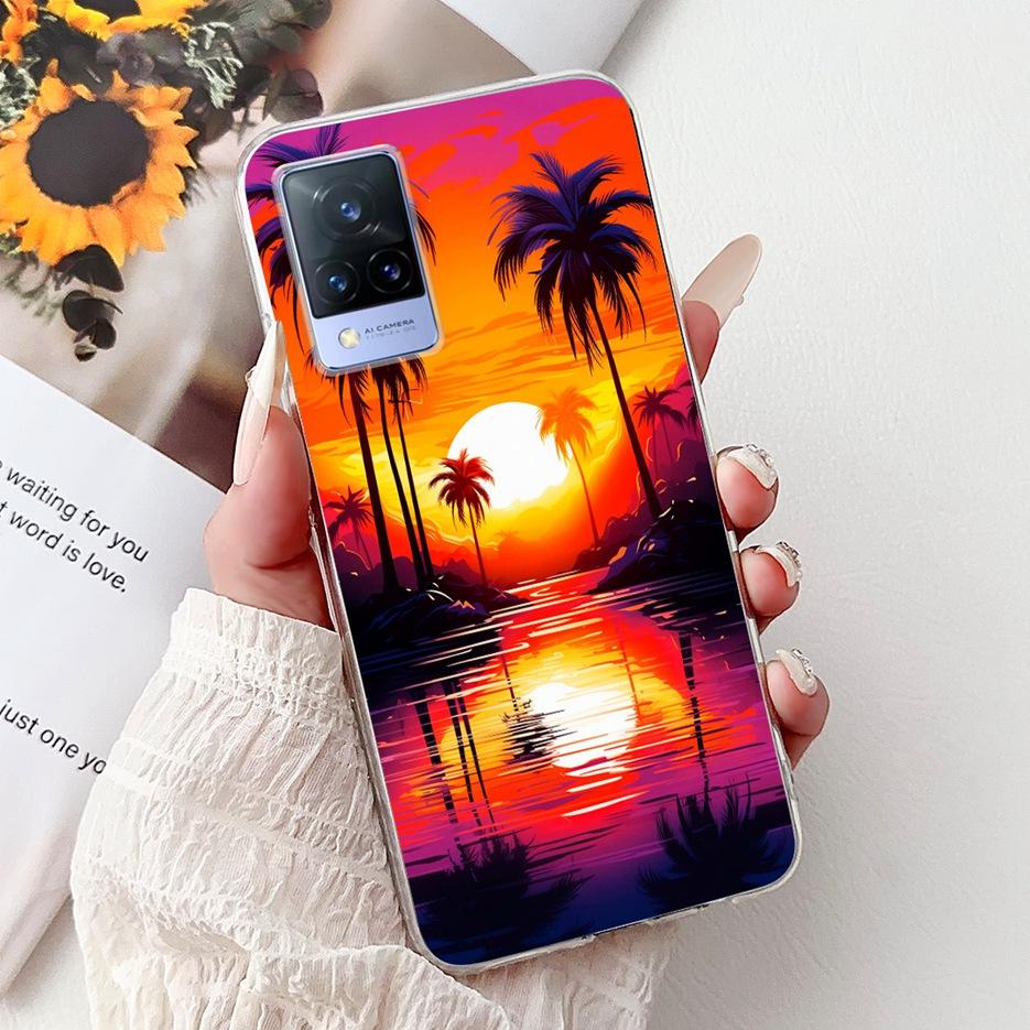 For Vivo V21 4G Case V2066 V2108 New Luxury Flowers Painted Cover Soft Slim Phone Case For Vivo V21e V2061 V 21 VivoV21 e Fundas