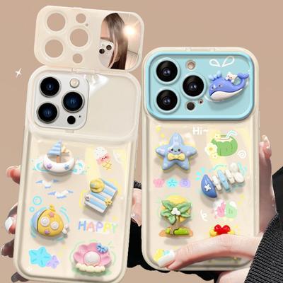 Applicable To Apple 15 Mobile Phone Case Iphone14/13pro Beach Cartoon Doll Lanyard 12 Large Window Flip 11