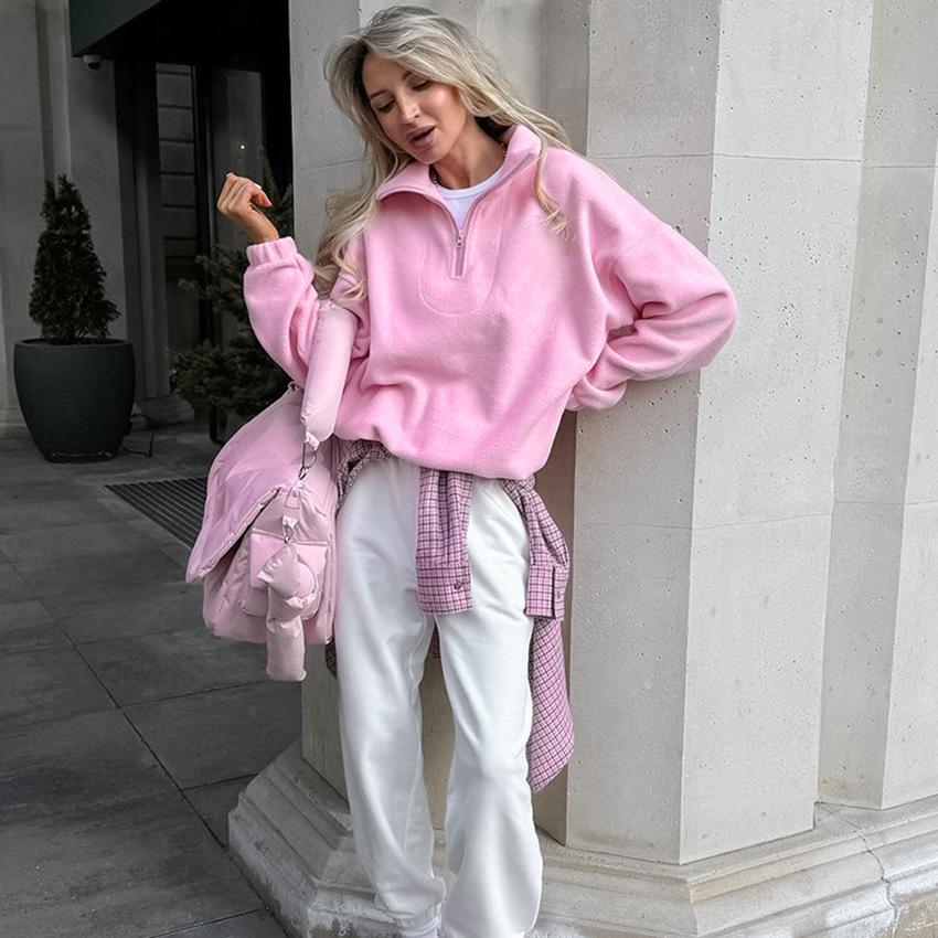 Top Monocolore di Nicchia Autunno e Inverno Stile Semplice e Pigro Felpe Sportive alla Moda da Donna