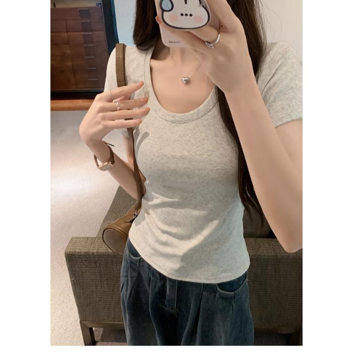 Women s Summer Slim-Fit Short-Sleeve Crop Top – Trendy, Versatile Design XL серый