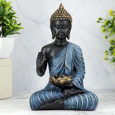 New Sitting Buddha Statue Showpiece Idol Home Decor Items for Living Room and Gifts (Blue Black)